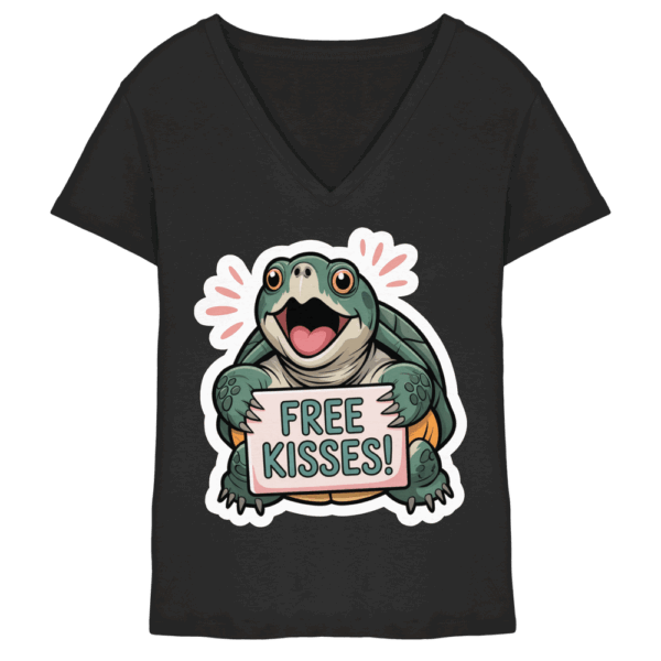 Schnappschildkröte 'Free Kisses!' - Ladies V-Neck Shirt