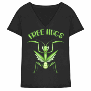 front-ladies-v-neck-shirt-black-251-33dd-1000x-1.png 'Free Hugs' - Gottesanbeterin - Ladies V-Neck Shirt