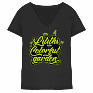 front-ladies-v-neck-shirt-black-251-e91d-1000x.png Liliths Colorful Garden Graffiti Logo - Ladies V-Neck Shirt