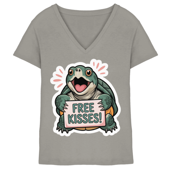Schnappschildkröte 'Free Kisses!' - Ladies V-Neck Shirt
