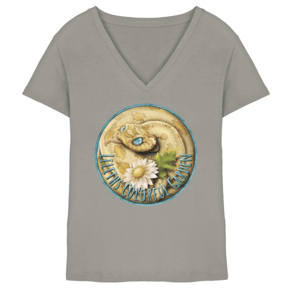 front-ladies-v-neck-shirt-light-grey-251-e872-1000x.png Liliths Colorful Garden Logo 'Yogi' - Ladies V-Neck Shirt