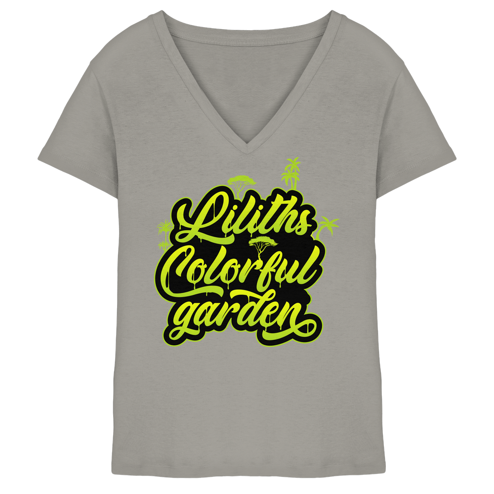 Liliths Colorful Garden Graffiti Logo - Ladies V-Neck Shirt – Bild 2