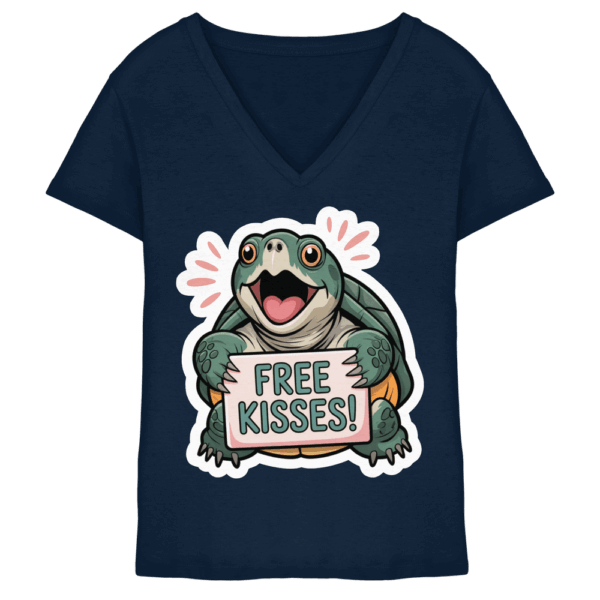 Schnappschildkröte 'Free Kisses!' - Ladies V-Neck Shirt