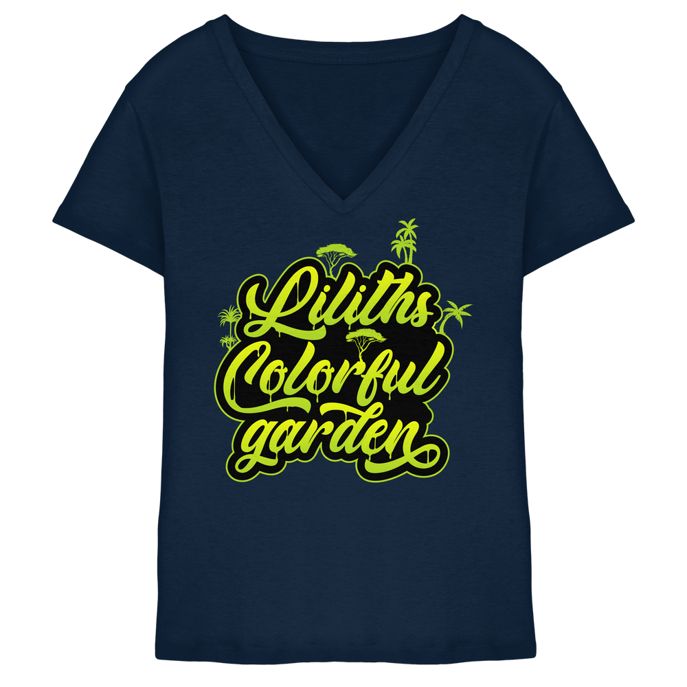 Liliths Colorful Garden Graffiti Logo - Ladies V-Neck Shirt – Bild 3