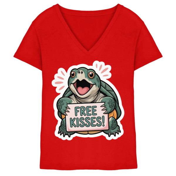 Schnappschildkröte 'Free Kisses!' - Ladies V-Neck Shirt