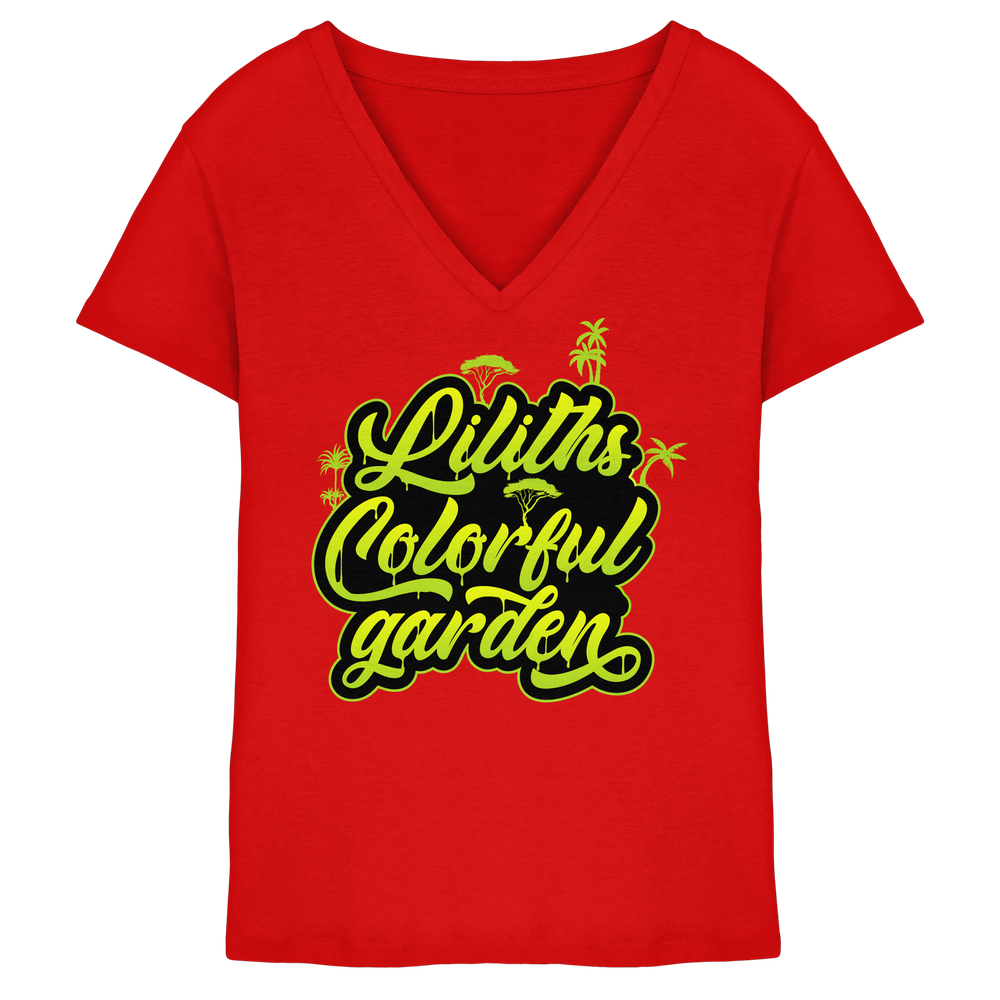 Liliths Colorful Garden Graffiti Logo - Ladies V-Neck Shirt – Bild 4