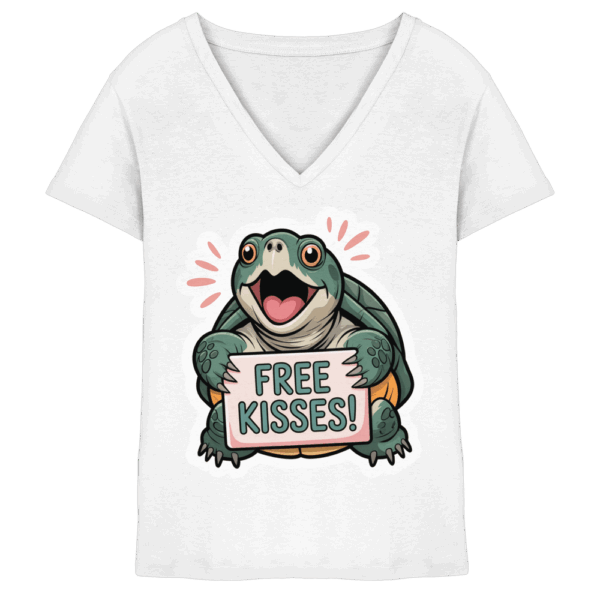 Schnappschildkröte 'Free Kisses!' - Ladies V-Neck Shirt