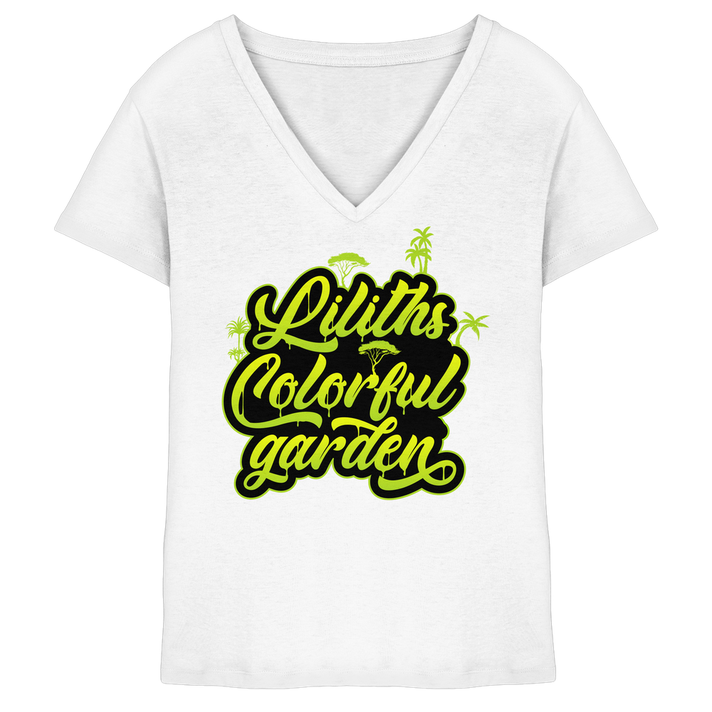 Liliths Colorful Garden Graffiti Logo - Ladies V-Neck Shirt – Bild 5