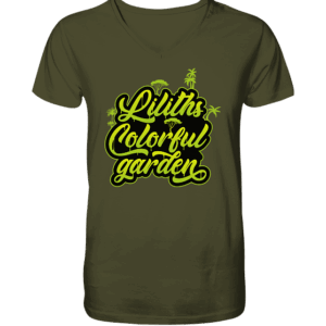front-v-neck-shirt-4c4b30-558x-5.png Liliths Colorful Garden Graffiti Logo - V-Neck Shirt