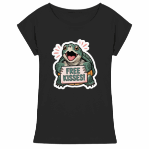 front-womens-extended-shoulder-t-shirt-black-199-5ee3-1000x.png Schnappschildkröte 'Free Kisses!' - Womens Extended Shoulder T-Shirt