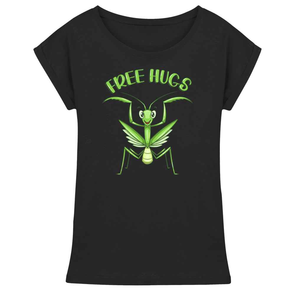 ‚Free Hugs‘ – Gottesanbeterin – Womens Extended Shoulder T-Shirt