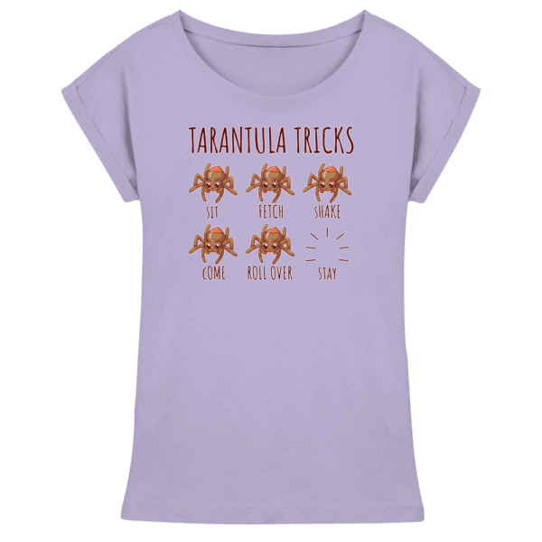 front-womens-extended-shoulder-t-shirt-lilac-199-cbe6-1000x.png Tarantula Tricks - Sitz, Platz, bleib! - Womens Extended Shoulder T-Shirt
