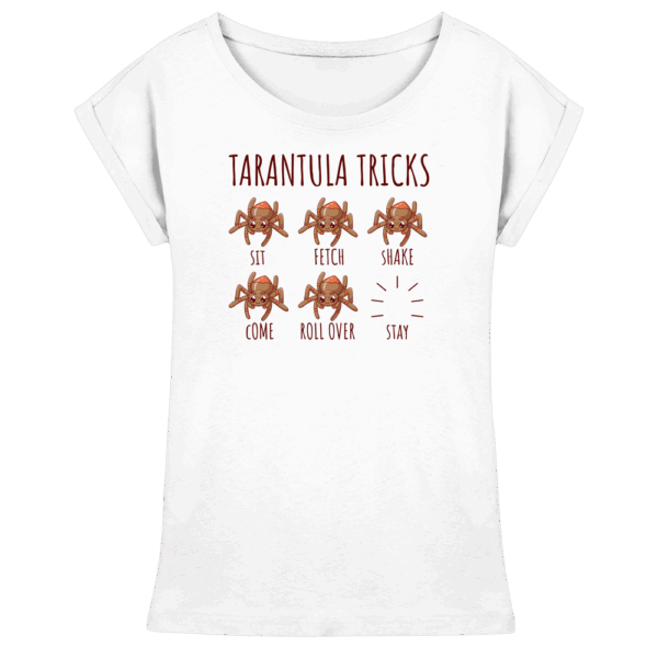 front-womens-extended-shoulder-t-shirt-white-199-cbe6-1000x.png Tarantula Tricks - Sitz, Platz, bleib! - Womens Extended Shoulder T-Shirt
