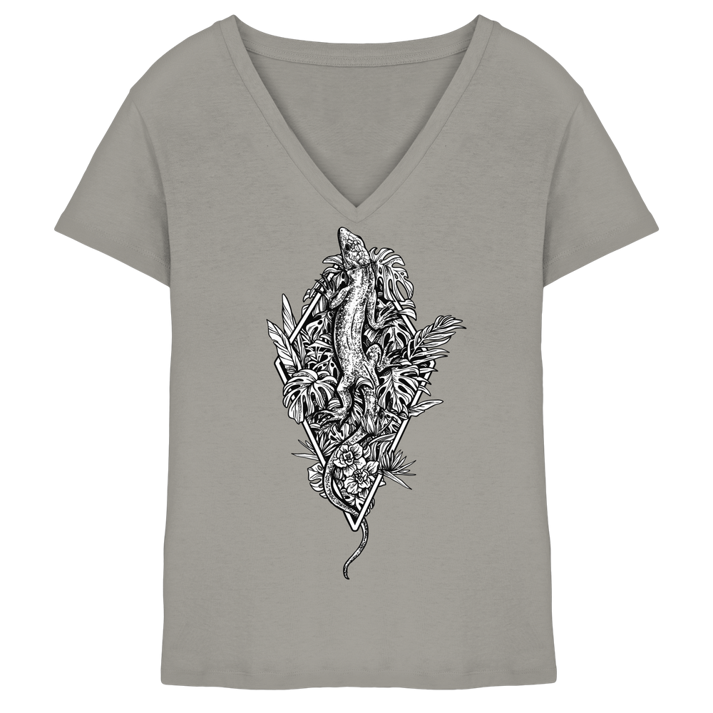 Baumeidechse Geometric Art - Ladies V-Neck Shirt – Bild 2