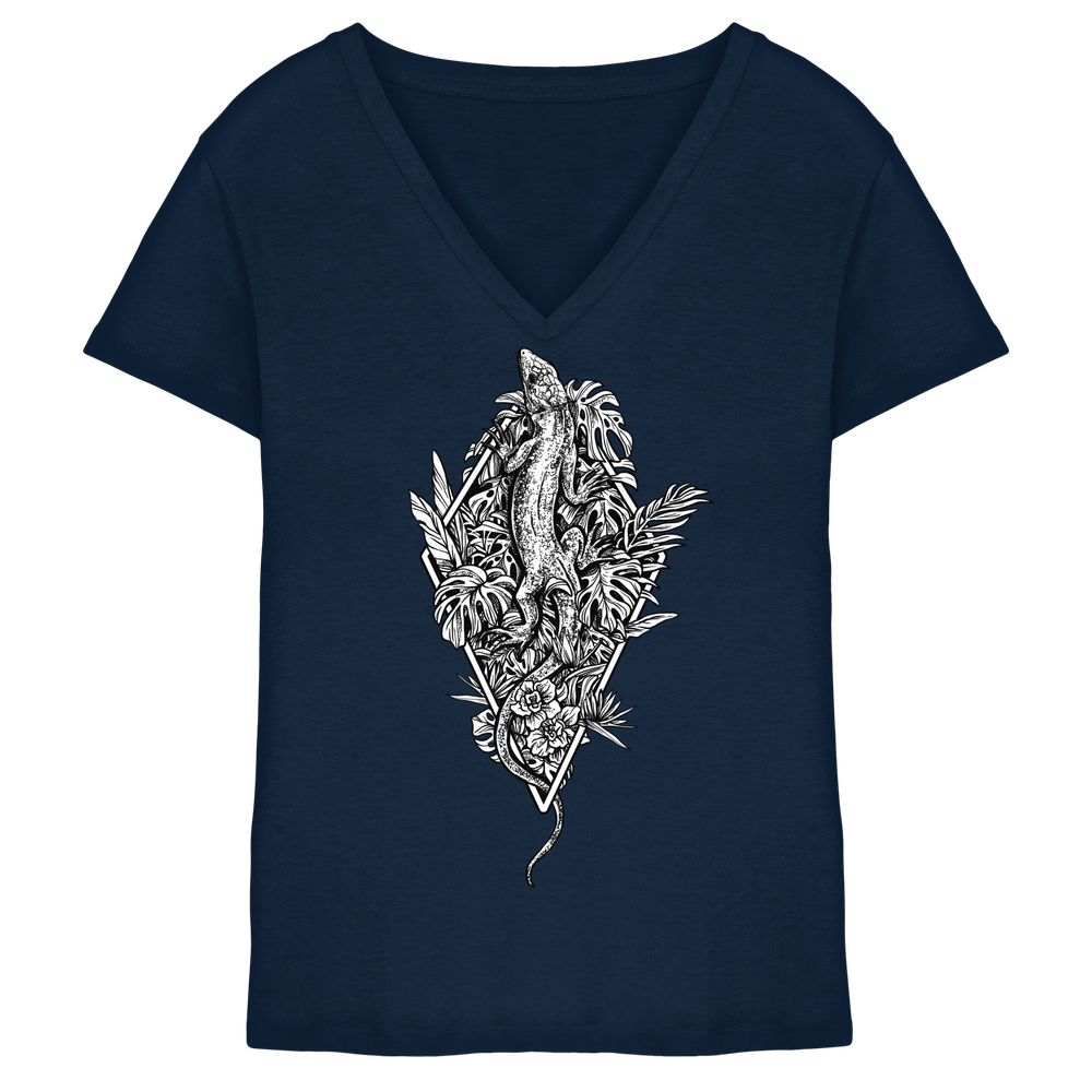 Baumeidechse Geometric Art - Ladies V-Neck Shirt – Bild 3