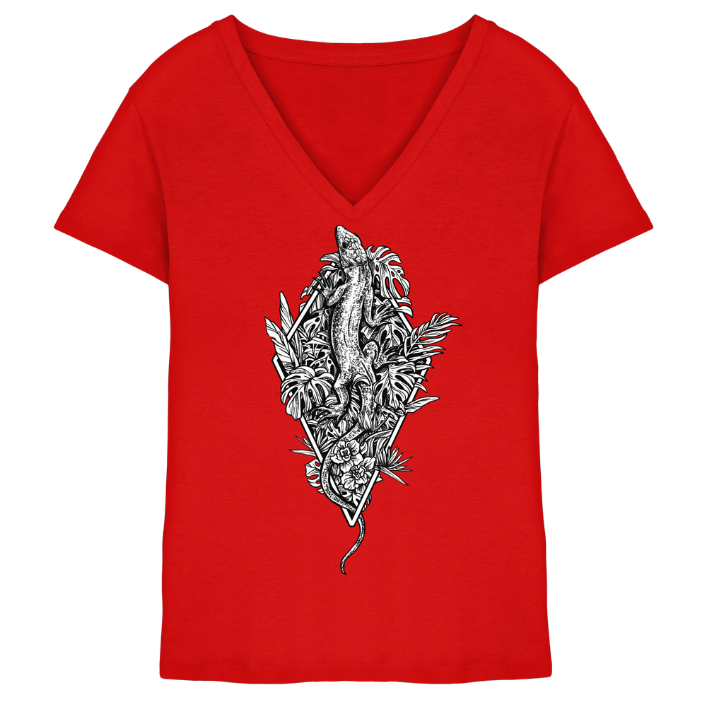 Baumeidechse Geometric Art - Ladies V-Neck Shirt – Bild 4
