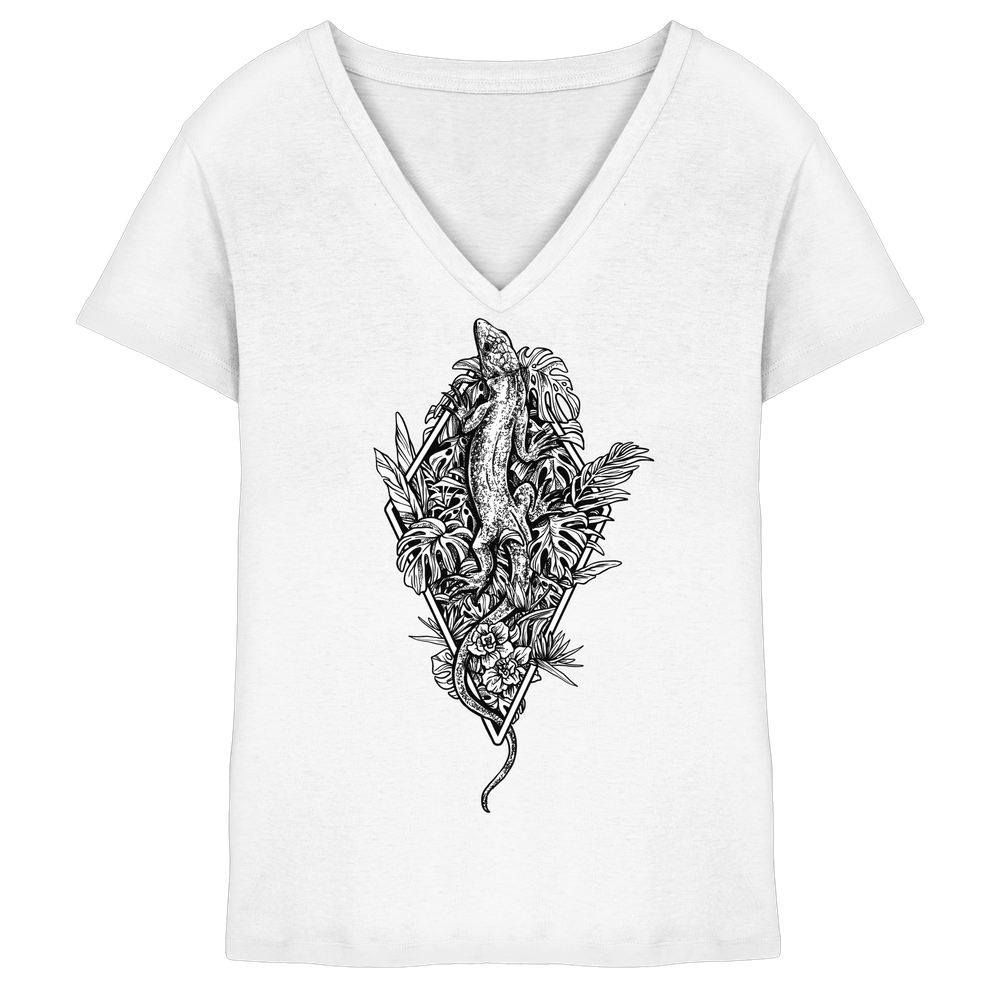 Baumeidechse Geometric Art - Ladies V-Neck Shirt – Bild 5