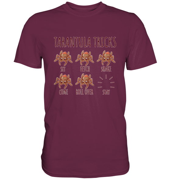 front-premium-shirt-692b46-558x.png Tarantula Tricks - Sitz, Platz, bleib! - Premium Shirt