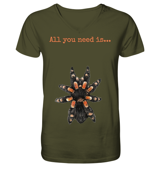 front-v-neck-shirt-4c4b30-558x.png All you need is... tarantula - V-Neck Shirt