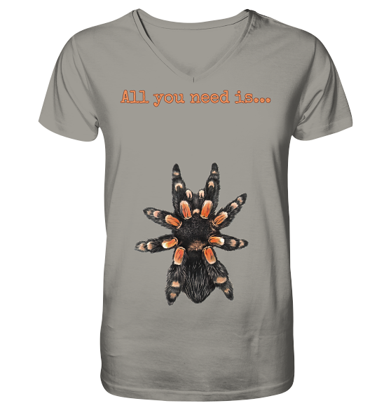 front-v-neck-shirt-9f9c95-558x.png All you need is... tarantula - V-Neck Shirt