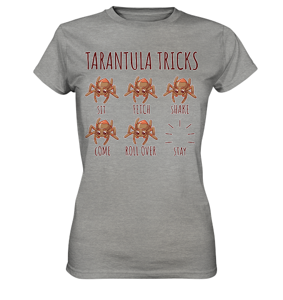 front-ladies-premium-shirt-9b9d9d-558x-8.png Vogelspinnen Tricks - Sitz, Platz, bleib! - Damen Premium Shirt