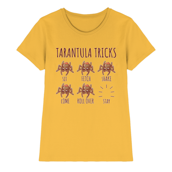 front-ladies-premium-shirt-gold-640-fe9a-1000x.png Vogelspinnen Tricks - Sitz, Platz, bleib! - Damen Premium Shirt