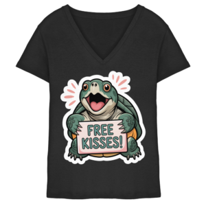 Schnappschildkröte 'Free Kisses!' - Damen V-Neck Shirt