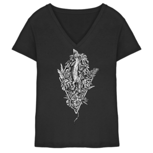 front-ladies-v-neck-shirt-black-251-4184-1000x.png Baumeidechse Geometric Art - Damen V-Neck Shirt