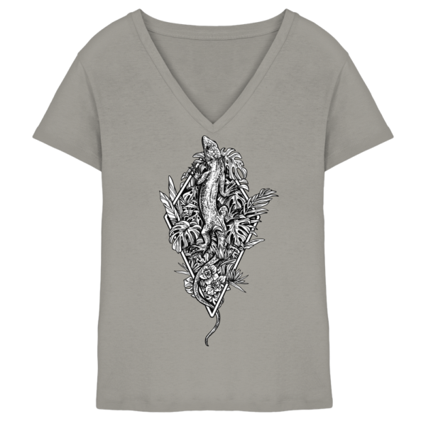 Baumeidechse Geometric Art - Damen V-Neck Shirt