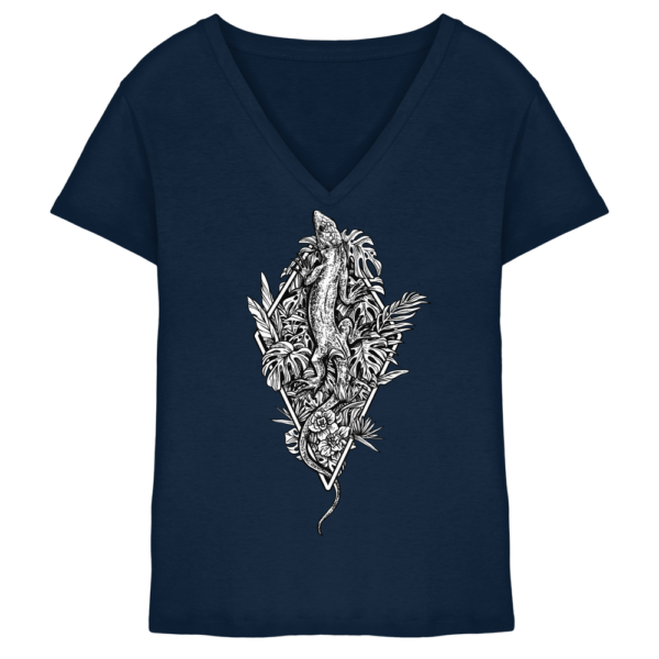 Baumeidechse Geometric Art - Damen V-Neck Shirt