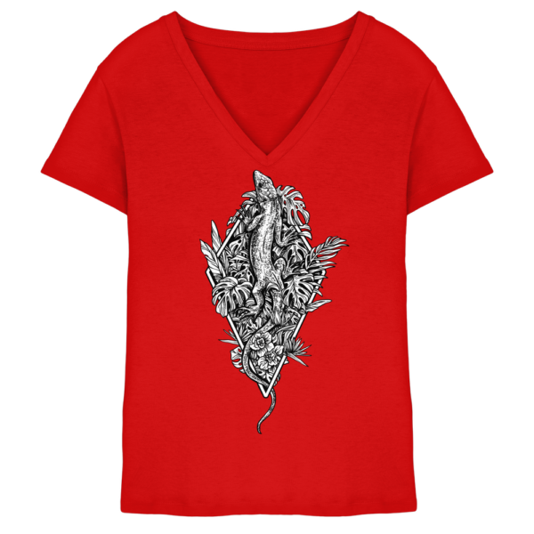 Baumeidechse Geometric Art - Damen V-Neck Shirt