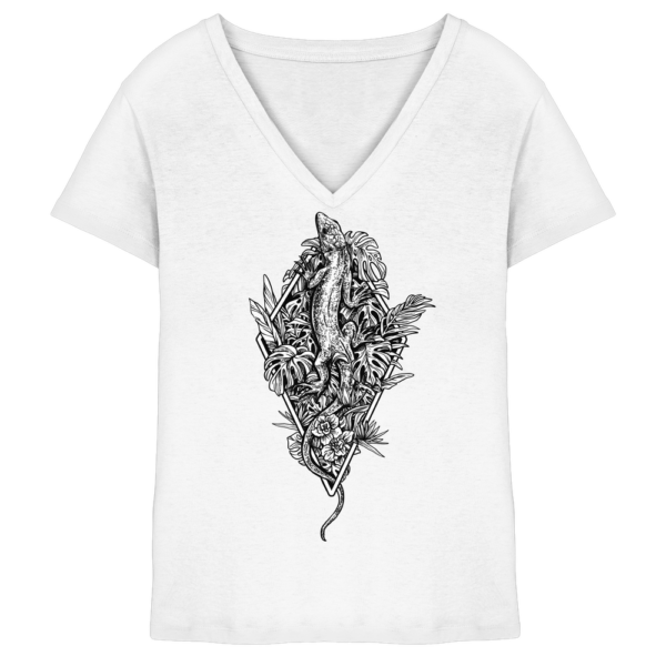Baumeidechse Geometric Art - Damen V-Neck Shirt