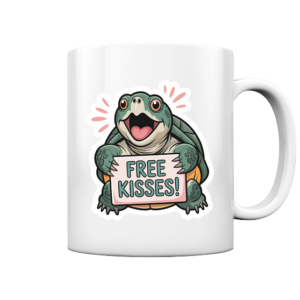 front-tasse-glossy-ffffff-558x-3.png Schnappschildkröte 'Free Kisses!' - Tasse