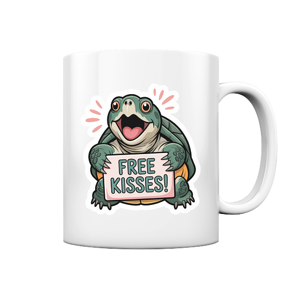 front-tasse-glossy-ffffff-558x-3.png Schnappschildkröte 'Free Kisses!' - Tasse