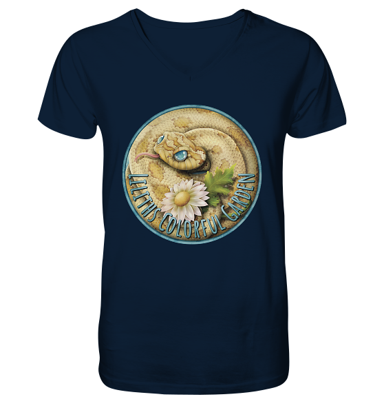 front-v-neck-shirt-0e2035-558x-11.png Liliths Colorful Garden Logo 'Hakennasennatter' - Herren/Unisex V-Neck Shirt
