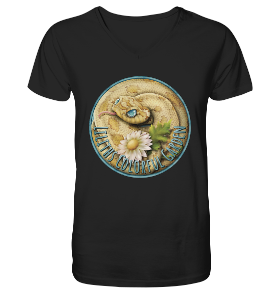 front-v-neck-shirt-272727-558x-7.png Liliths Colorful Garden Logo 'Hakennasennatter' - Herren/Unisex V-Neck Shirt