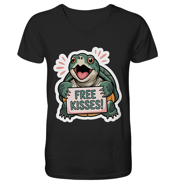 Schnappschildkröte 'Free Kisses!' - Herren/Unisex V-Neck Shirt