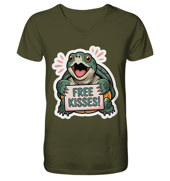 Schnappschildkröte 'Free Kisses!' - Herren/Unisex V-Neck Shirt