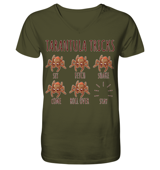 front-v-neck-shirt-4c4b30-558x-9.png Vogelspinnen Tricks - Sitz, Platz, bleib! - Herren/Unisex V-Neck Shirt