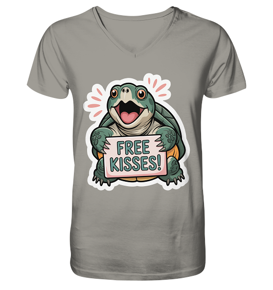 Schnappschildkröte 'Free Kisses!' - Herren/Unisex V-Neck Shirt