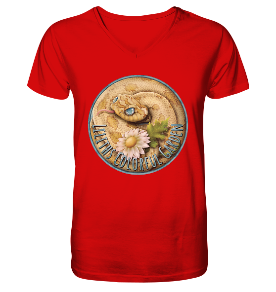 front-v-neck-shirt-d30b0d-558x-11.png Liliths Colorful Garden Logo 'Hakennasennatter' - Herren/Unisex V-Neck Shirt