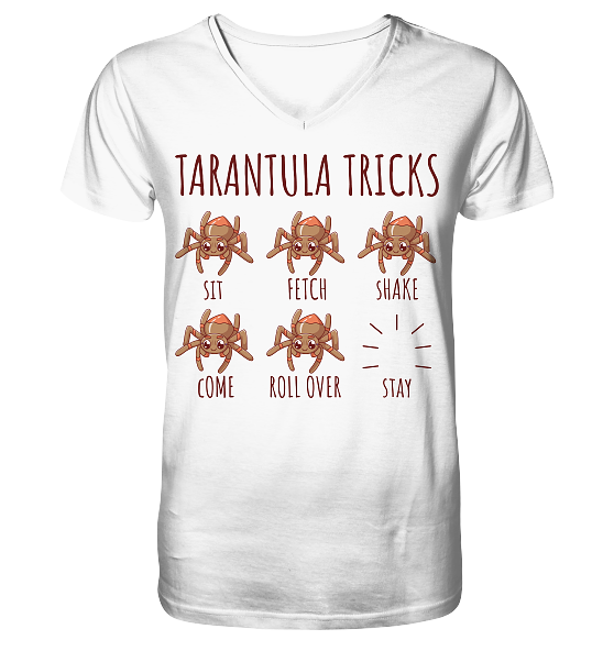 front-v-neck-shirt-f8f8f8-558x-9.png Vogelspinnen Tricks - Sitz, Platz, bleib! - Herren/Unisex V-Neck Shirt