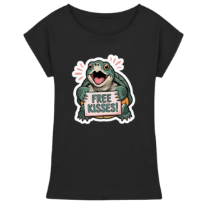 front-womens-extended-shoulder-t-shirt-black-199-5ee3-1000x.png Schnappschildkröte 'Free Kisses!' - Damen Extended Shoulder T-Shirt