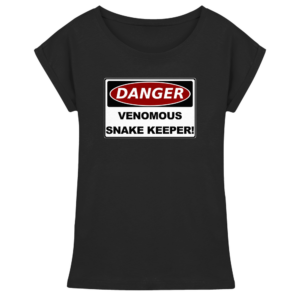 front-womens-extended-shoulder-t-shirt-black-199-682d-1000x.png Warnschild: Danger! Venomous Snake Keeper! - Damen Extended Shoulder T-Shirt