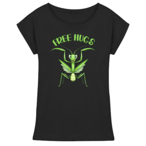 front-womens-extended-shoulder-t-shirt-black-199-da2c-1000x.png Gottesanbeterin 'Free Hugs' - Damen Extended Shoulder T-Shirt