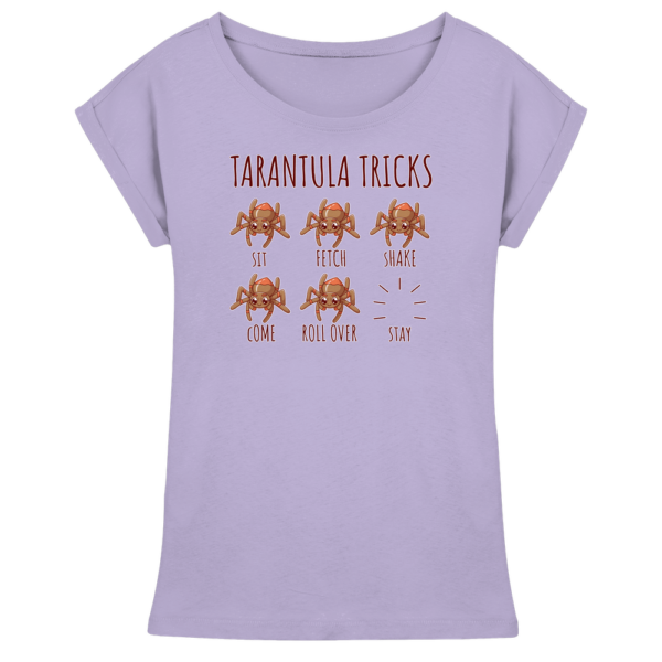 front-womens-extended-shoulder-t-shirt-lilac-199-cbe6-1000x.png Vogelspinnen Tricks - Sitz, Platz, bleib! - Damen Extended Shoulder T-Shirt